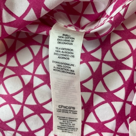 Chicos 100% cotton hot pink and white button down. So bright and light weight. - Picture 3 of 5